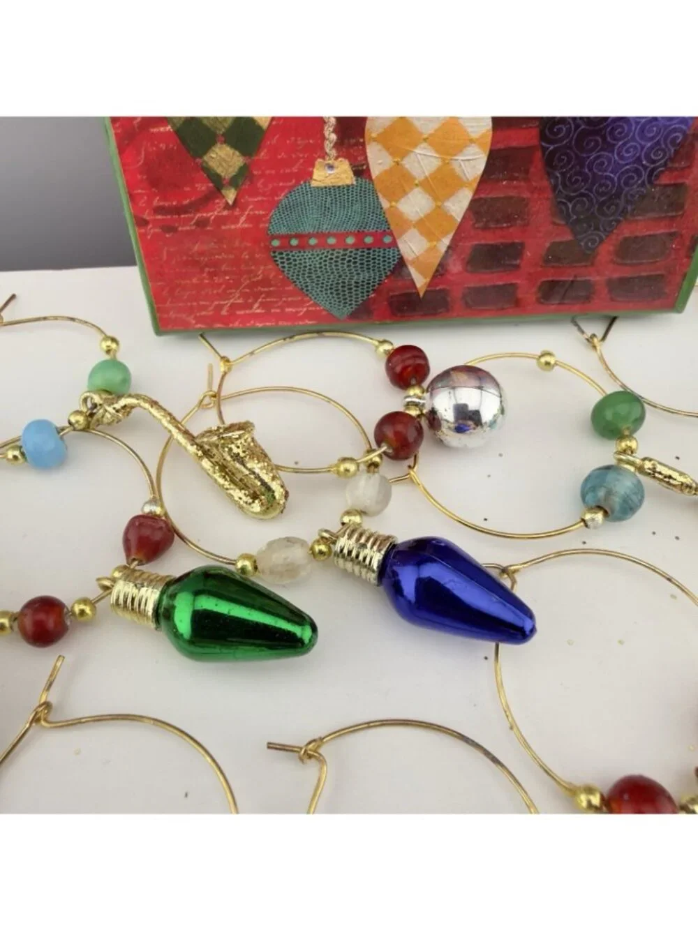 Holiday Wine Glass Charms Lot of 18 Bells Christmas Lights Presents French Horn